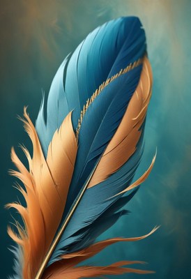 Blue and gold feather close up
