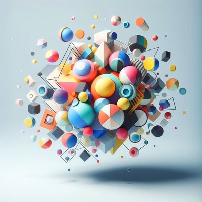 Colorful geometric shapes floating