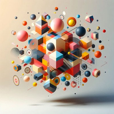 Abstract geometric shapes floating in space