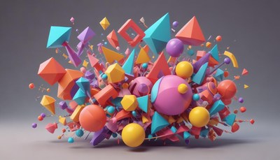 Colorful 3d geometric shapes explosion