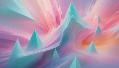 Abstract pyramids in pink sky