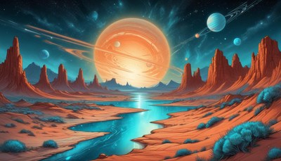 Alien planet river landscape