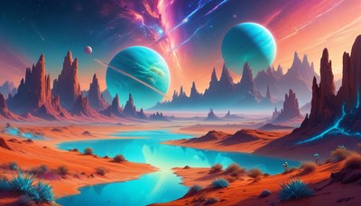 Alien landscape with blue planets