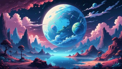 Blue planet over mountain range