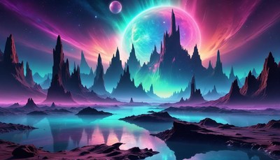 Alien landscape with twin moons