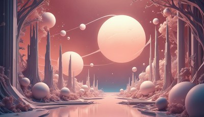 Pink sky fantasy landscape with river