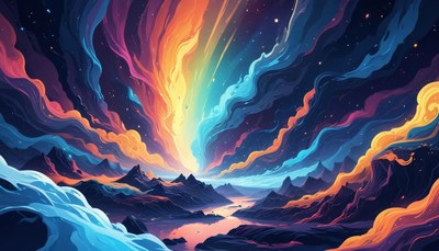 Colorful sky over mountain range