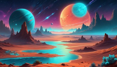 Alien landscape with blue moons
