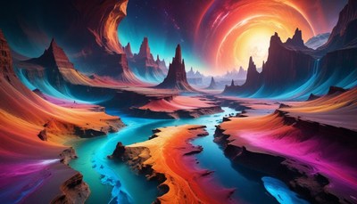 Colorful canyon landscape with river