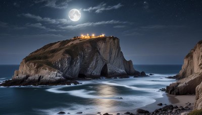 Full moon over coastal cliffs
