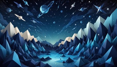 Night sky over crystal mountains