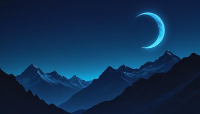Crescent moon over mountains