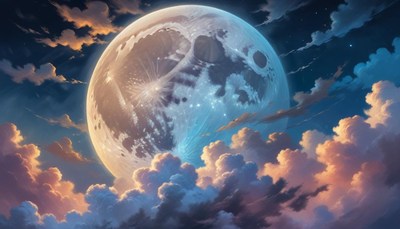 Full moon over clouds at night