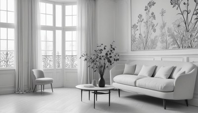 Living room interior with white sofa