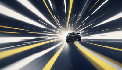 Sports car speeding through tunnel