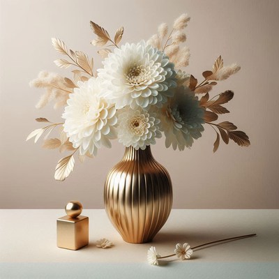 White flowers in gold vase