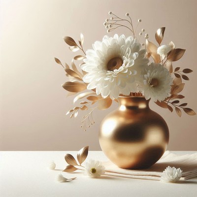 White flowers in golden vase