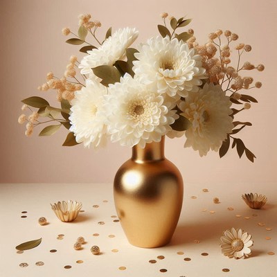 White flowers in gold vase