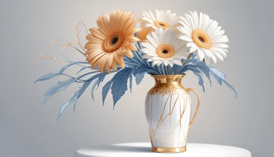White and orange gerbera daisies in vase