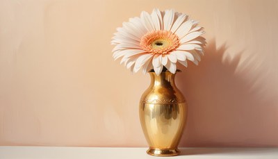 White gerbera in brass vase