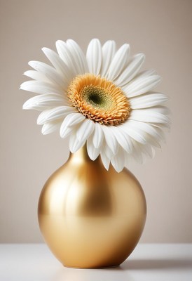 White daisy in gold vase
