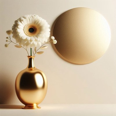 White flower in gold vase