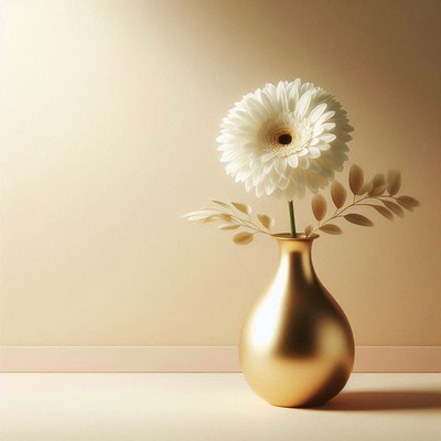 White gerbera in gold vase