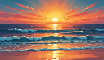 Sunset over ocean waves