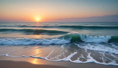 Ocean waves crashing at sunrise