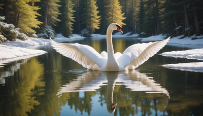Swan on snowy river
