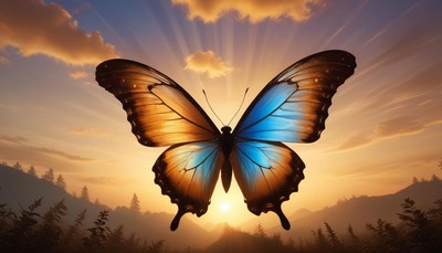 Butterfly soaring at sunset