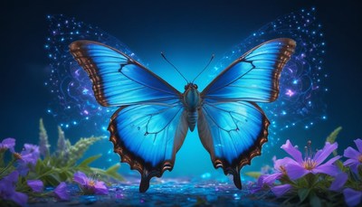 Blue morpho butterfly soaring