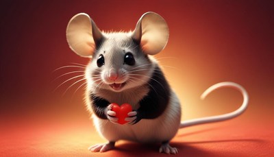 Adorable mouse holding heart