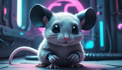 Cute mouse in futuristic setting
