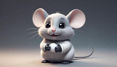 Smiling mouse holding egg