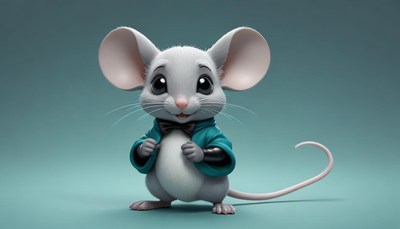 Cute white mouse wearing a teal jacket