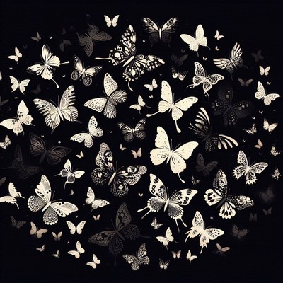 White butterflies on black background