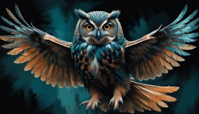 Owl with spread wings in flight