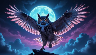 Owl flying under moonlight