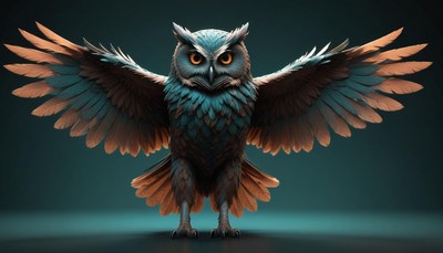 Owl with spread wings on teal background
