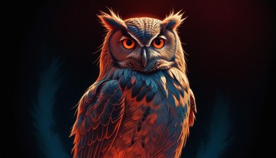 Owl portrait in red light