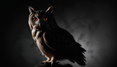 Owl perched in dark setting