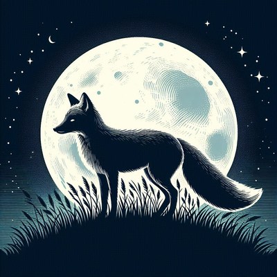 Fox under full moon