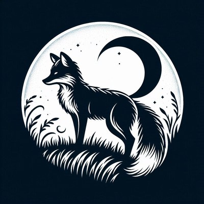 Fox silhouetted against crescent moon