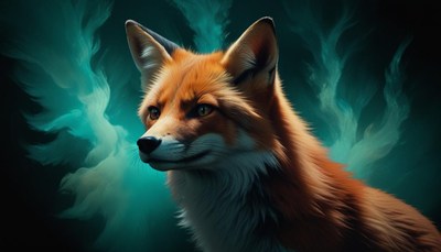 Fox portrait against teal background
