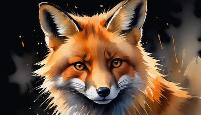 Fox portrait with watercolor splashes