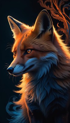 Red fox portrait with glowing fur
