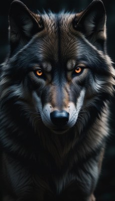 Wolf portrait with orange eyes