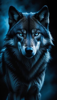 Wolf portrait in blue light