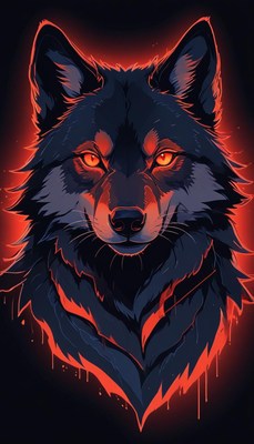 Wolf portrait with red glow